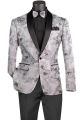 Vinci Slim Fit Embroidered Single Breasted Sport Coat in Silver (BSF-13S)